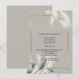 シックなアイボリー色のパンパス草 ティール色のアンセリウム 招待状