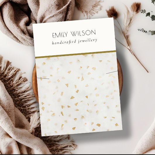 シックなアイボリー金ゴールドテラゾマーブルテクスチャネックレス 名刺