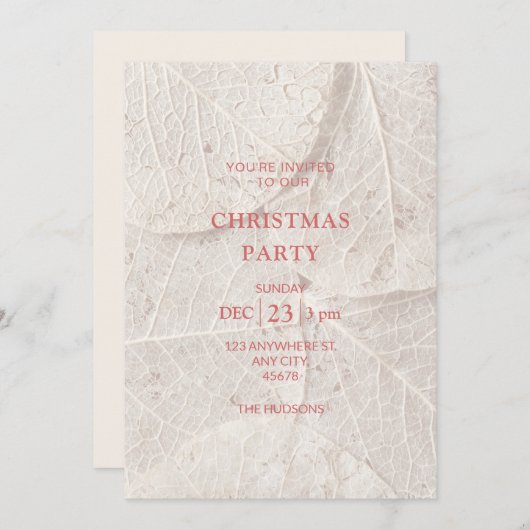 シックなアイボリー+ドライリーフクリスマスパーティー シーズンカード (正面/裏面)