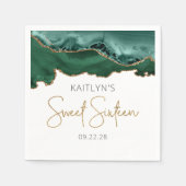 シックなアガテエメラルドグリーン金ゴールドスウィート16誕生日 スタンダードカクテルナプキン (正面)