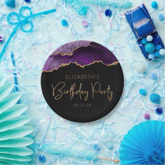 シックなアガテパープル金ゴールド任意の年の誕生日パーティー ペーパープレート (パーティー)