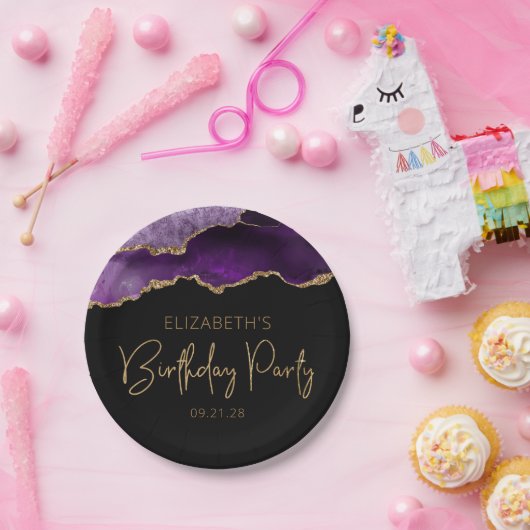 シックなアガテパープル金ゴールド任意の年の誕生日パーティー ペーパープレート (パーティー)