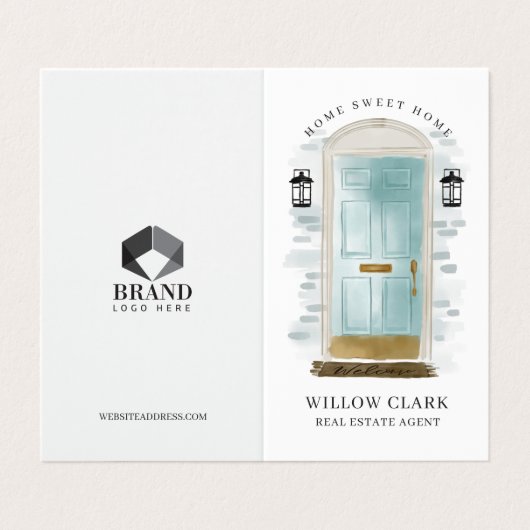 シックなアクアウォーターカラーフロントドアフォト&サービス 名刺 (外部フラット)