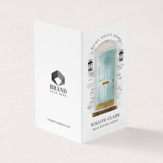 シックなアクアウォーターカラーフロントドアフォト&サービス 名刺 (外部)