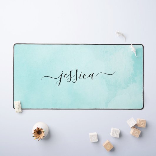 シックなアクアウォーターカラー書道台本 デスクマット