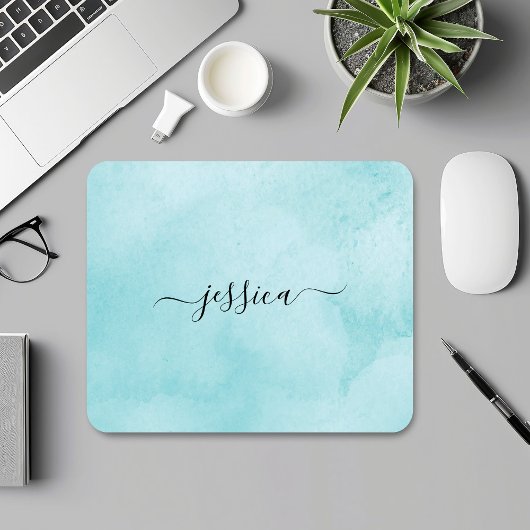 シックなアクアウォーターカラー書道台本 マウスパッド