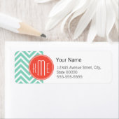 シックなアクアグリーンシェブロンとオレンジ色のカスタムモノグラム ラベル (インサイチュ)