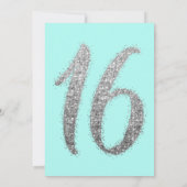 シックなアクアティール(緑がかった色)シルバースキャッターグリッタースウィート16 招待状 (裏面)
