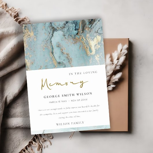 シックなアクアデュスキーブルー金ゴールドアゲート悔やみや弔慰メモリアル サンキューカード