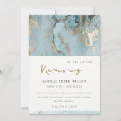 シックなアクアデュスキーブルー金ゴールドアゲート悔やみや弔慰メモリアル サンキューカード (正面)