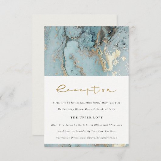 シックなアクアデュスキーブルー金ゴールドアゲート結婚式レセプション エンクロージャーカード (正面/裏面)