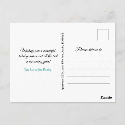 シックなアクアピンクグリッタークリスマス新年 ポストカード (裏面)