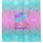 シックなアクアピンクユニコーングリッターグラムモノグラム シャワーカーテン (正面)