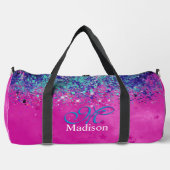 シックなアクアピンク虹色グリッターモノグラム印刷 ダッフルバッグ (正面)