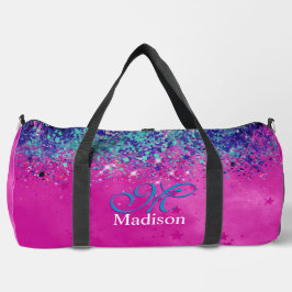 シックなアクアピンク虹色グリッターモノグラム印刷 ダッフルバッグ
