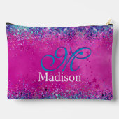 シックなアクアピンク虹色グリッターモノグラム アクセサリーポーチ (裏面)