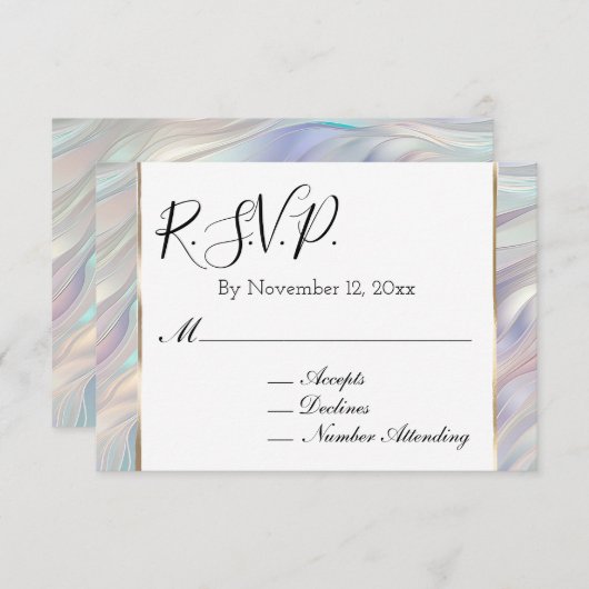 シックなアクアブルーパープルパールホワイトウェディングRSVP エンクロージャーカード (正面/裏面)