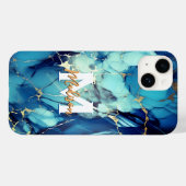 シックなアクアブルー大理石フェイク金ゴールドグリッターモノグラム Case-Mate iPhoneケース (裏面 (横))