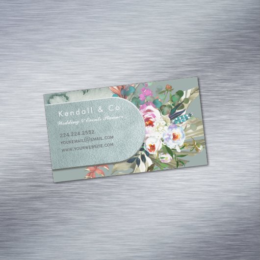 シックなアクアマリンボホーレザーアーチ マグネット名刺 (インサイチュ)