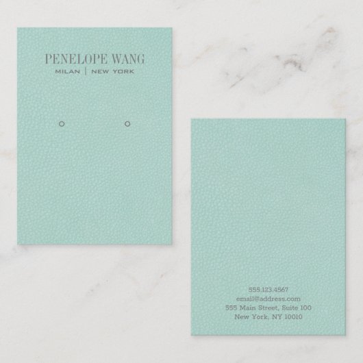 シックなアクアレザールックジュエリーイヤリングディスプレイ 名刺 (正面/裏面)