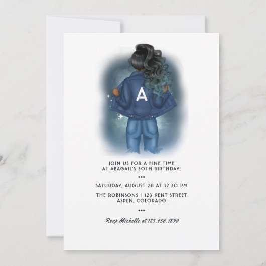 シックなアクエリアス〔占星術の〕十二宮図サインデニムバースデーパーティー 招待状 (裏面)