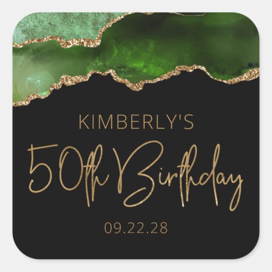 シックなアゲートグリーン金ゴールド50thバースデーパーティー スクエアシール (正面)