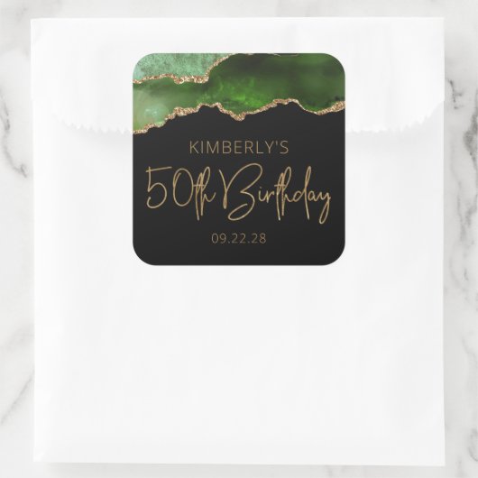 シックなアゲートグリーン金ゴールド50thバースデーパーティー スクエアシール (バッグ)