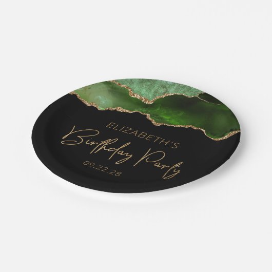 シックなアゲートグードハンターグリーン金ゴールド誕生日パーティー ペーパープレート (アングル)