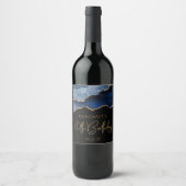 シックなアゲートグードブルー金ゴールド70thバースデーパーティー ワインラベル (正面)