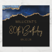 シックなアゲートグードブルー金ゴールド80thバースデーパーティー スパークリングワインラベル (シングルラベル)