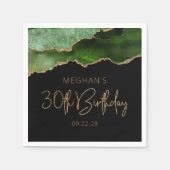 シックなアゲートゲードグリーン金ゴールド30th Birthday スタンダードカクテルナプキン (正面)