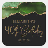 シックなアゲートゲードグリーン金ゴールド40th誕生日パーティー スクエアシール (正面)