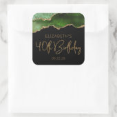 シックなアゲートゲードグリーン金ゴールド40th誕生日パーティー スクエアシール (バッグ)