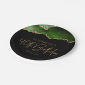 シックなアゲートゲードグリーン金ゴールド40th誕生日パーティー ペーパープレート (アングル)