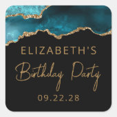 シックなアゲートゲードティール（緑がかった色）金ゴールド任意の年の誕生日パーティー スクエアシール (正面)