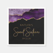 シックなアゲートゲードパープル金ゴールドスウィート16誕生日 スタンダードカクテルナプキン (正面)