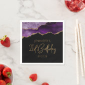 シックなアゲートゲードパープル金ゴールド21st誕生日パーティー スタンダードカクテルナプキン (インサイチュ)