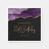 シックなアゲートゲードパープル金ゴールド21st誕生日パーティー スタンダードカクテルナプキン (正面)