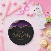 シックなアゲートゲードパープル金ゴールド30th誕生日パーティー ペーパープレート (パーティー)
