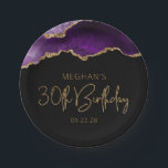 シックなアゲートゲードパープル金ゴールド30th誕生日パーティー ペーパープレート<br><div class="desc">このシックで華やかな30歳のパーティー紙プレートは、金ゴールドグリッターのハイライトと紫の色合いのアゲイトの水彩画のイメージを備えフェイクている。「30歳の誕生日」という言葉は、装飾的な手書きフォントフェイクの金ゴールドグリッターに現れモダンる。本カスタマイズ屋の名と金ゴールド色の文字の日付と共に。</div>