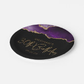 シックなアゲートゲードパープル金ゴールド30th誕生日パーティー ペーパープレート (アングル)