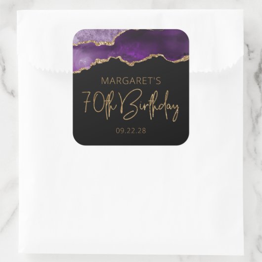 シックなアゲートゲードパープル金ゴールド70thバースデーパーティー スクエアシール (バッグ)