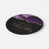 シックなアゲートゲードパープル金ゴールド70thバースデーパーティー ペーパープレート (アングル)