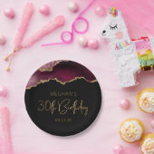 シックなアゲートゲードブルゴーニュ金ゴールド30th誕生日パーティー ペーパープレート (パーティー)
