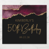 シックなアゲートゲードブルゴーニュ金ゴールド50thバースデーパーティー スパークリングワインラベル (シングルラベル)