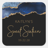 シックなアゲートジェードブルー金ゴールドスウィート16バースデーパーティー スクエアシール (正面)