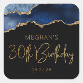 シックなアゲートジェードブルー金ゴールド30th誕生日パーティー スクエアシール (正面)