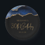 シックなアゲートジェードブルー金ゴールド30th誕生日パーティー ペーパープレート<br><div class="desc">シックで華やかな30歳の誕生日パーティー紙プレートは、金ゴールドグリッターのハイライトと青の色合いのアゲイトの水色のイメージを備えフェイクている。「30歳の誕生日」という言葉は、装飾的な手書きフォントフェイクの金ゴールドグリッターに現れモダンる。本カスタマイズ屋の名と金ゴールド色の文字の日付と共に。</div>
