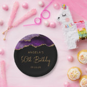 シックなアゲートパープル金ゴールド50th誕生日パーティー ペーパープレート (パーティー)