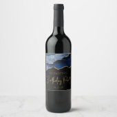 シックなアゲートブルー金ゴールド任意の年の誕生日パーティー ワインラベル (正面)